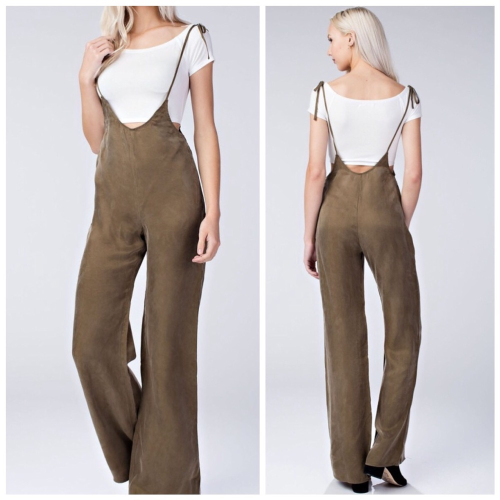 New olive bell-bottom jumpsuit